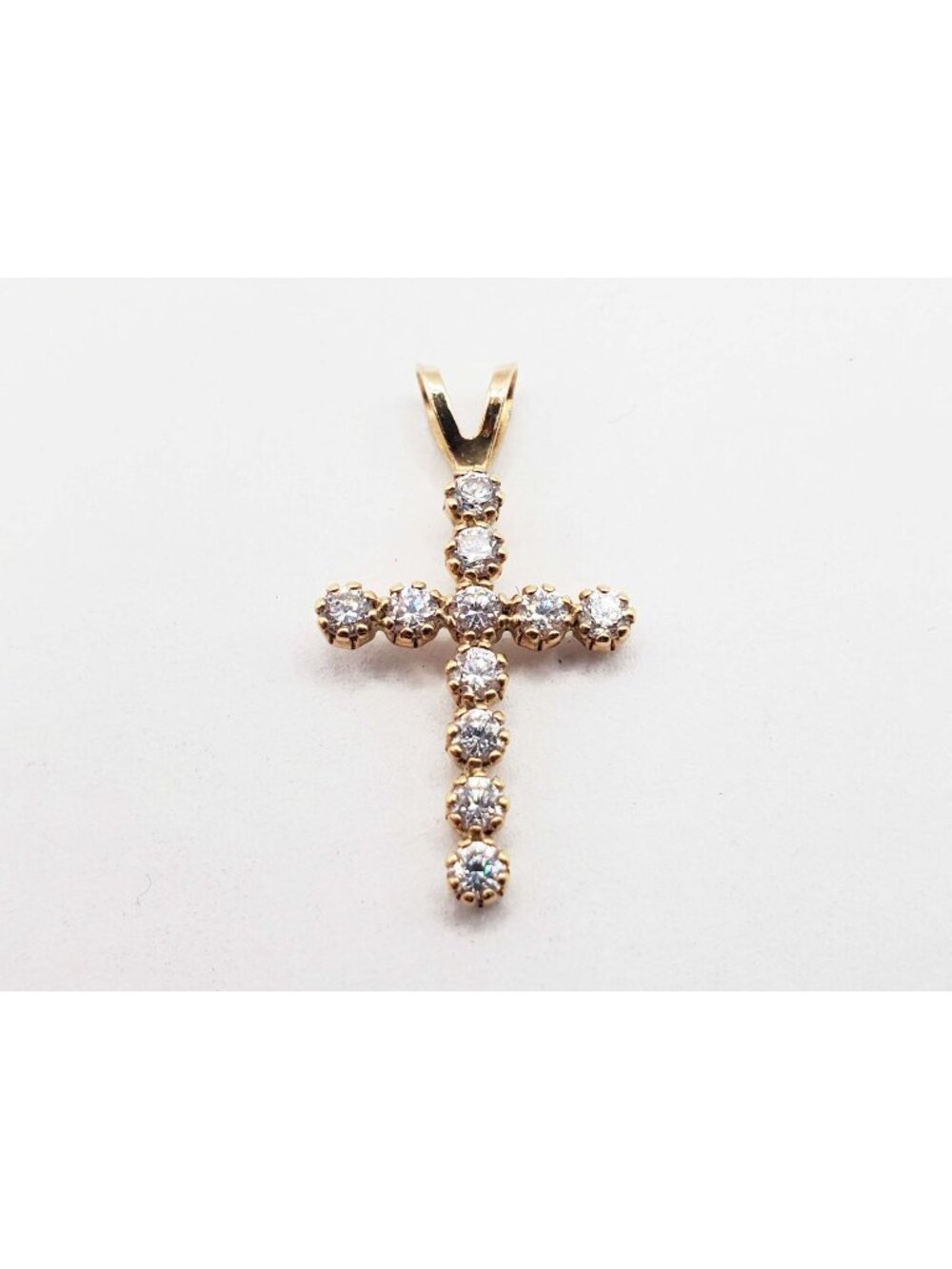 White CZ Mini-Cross Charm Pendant 14k Gold